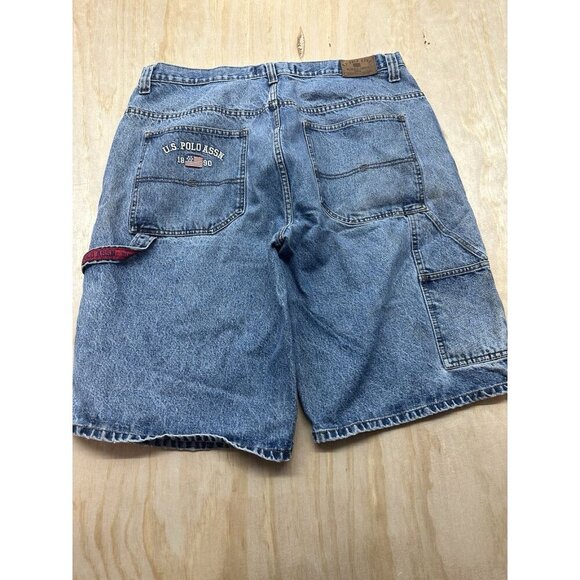 US Polo Assn Shorts Big Mens 40 Blue Denim Carpenter Baggy Distressed Loose Y2K - Picture 3 of 8